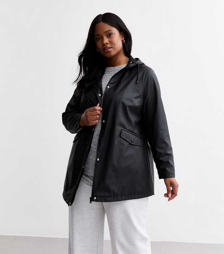 Curves Black Hooded Rain Coat