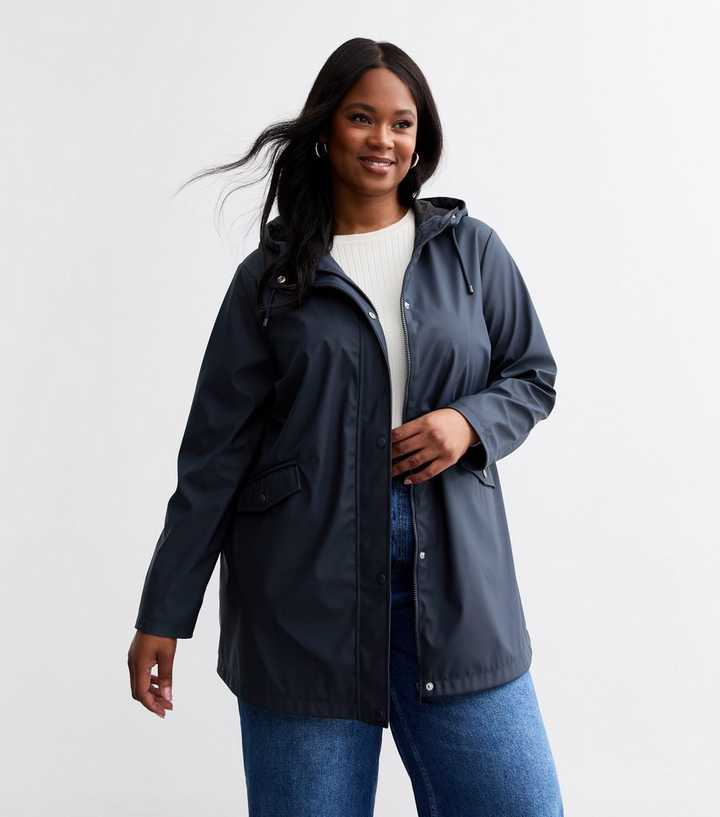 Anorak Waterproof Coat Womens New Look Curves Navy Hooded Rain