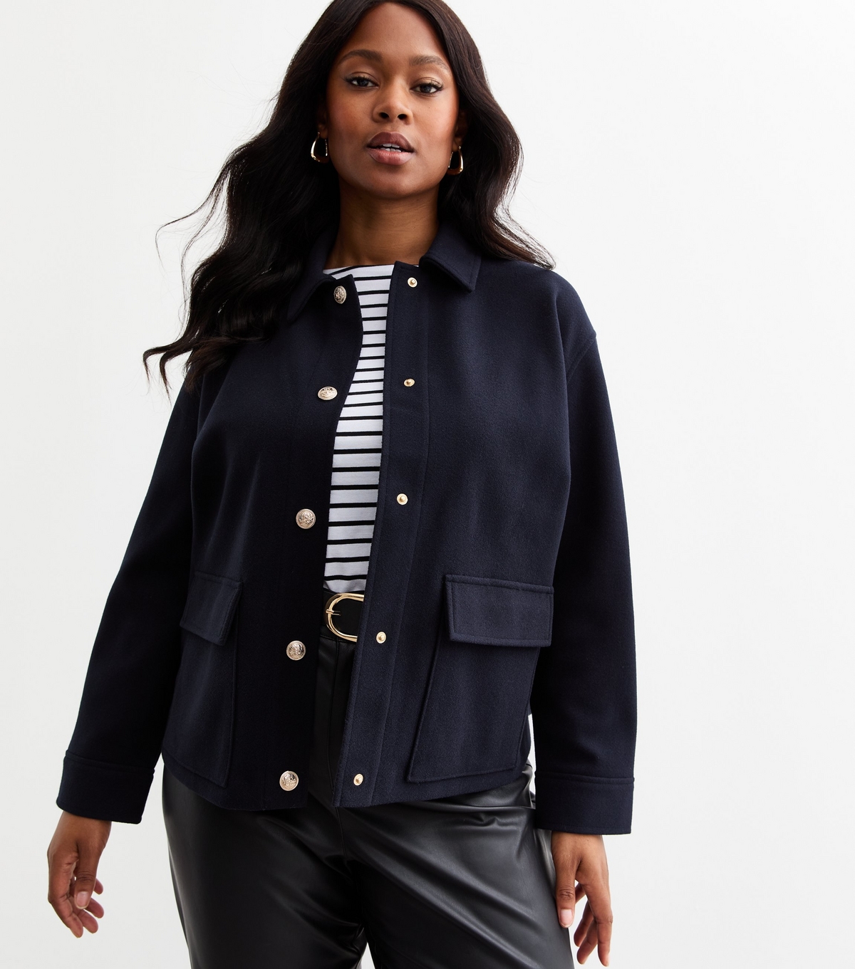 Women's Plus Size Navy Soft Cropped Shacket Curves New Look