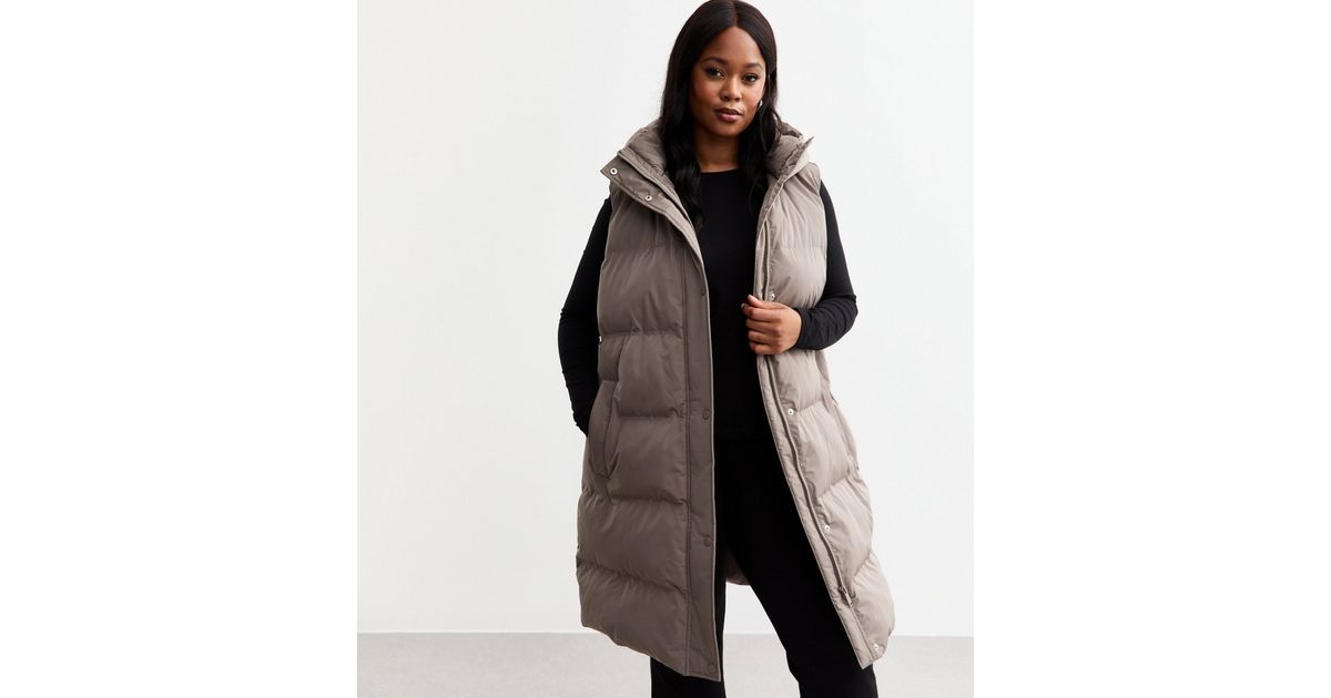 Beige Ax Paris Gilet Khaki Faux Fur Hooded Longline Padded Gilet