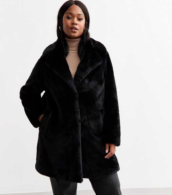 Curves Black Faux Fur Coat