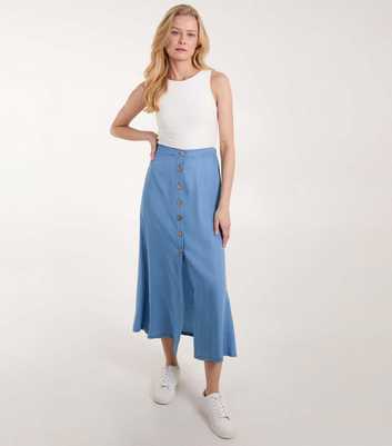 Blue Vanilla Pale Blue Button Front Midi Skirt
