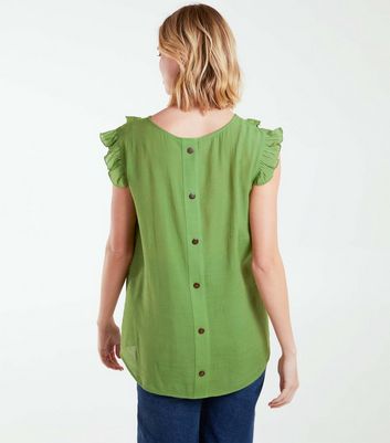 Blue Vanilla Light Green Frill Button Back Top New Look