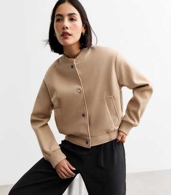 Camel Brushed Crop Bomber Jacket 