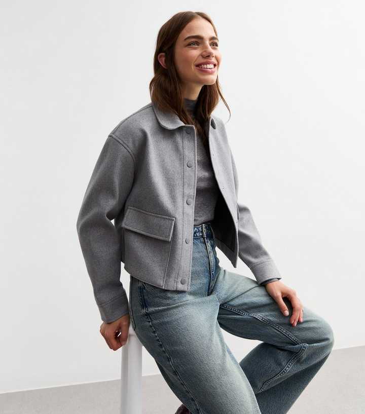 Grey Cropped Shacket | New Look