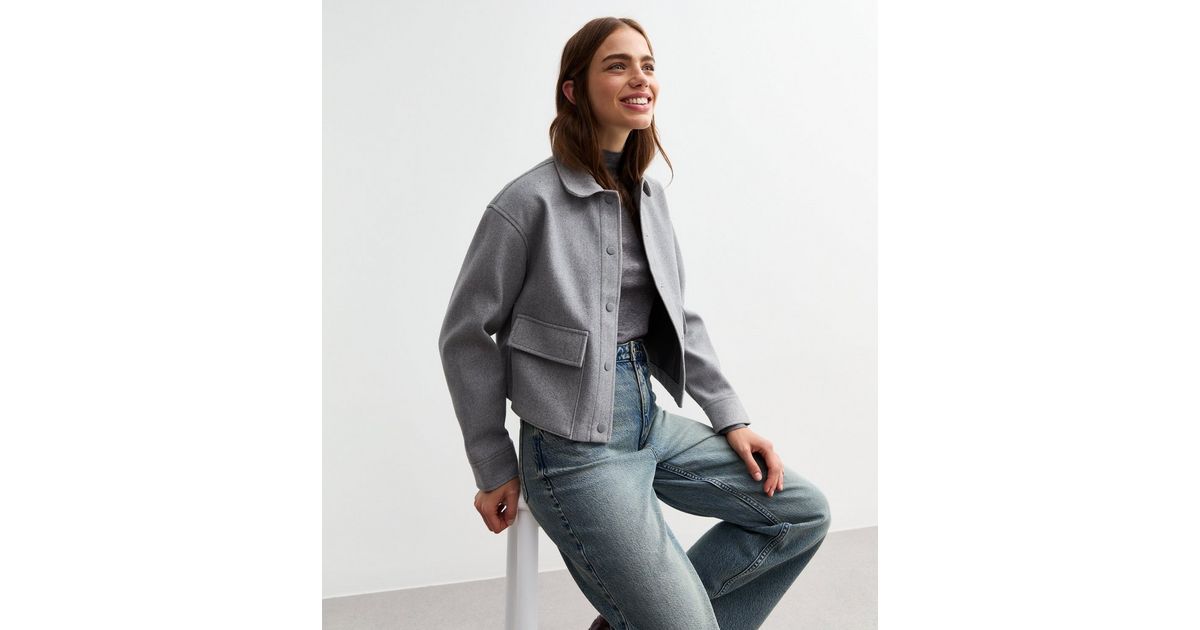 Grey Cropped Shacket | New Look