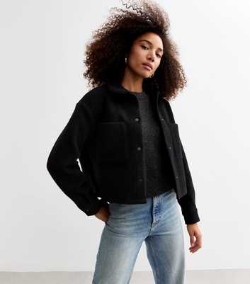 Black Textured Cropped Shacket 