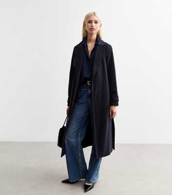 Navy Wool-Look Unlined Tailored Trench Coat 