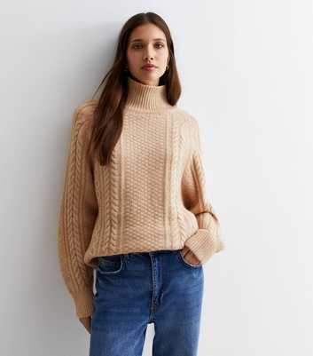Blue Vanilla Stone Cable Knit High Neck Jumper