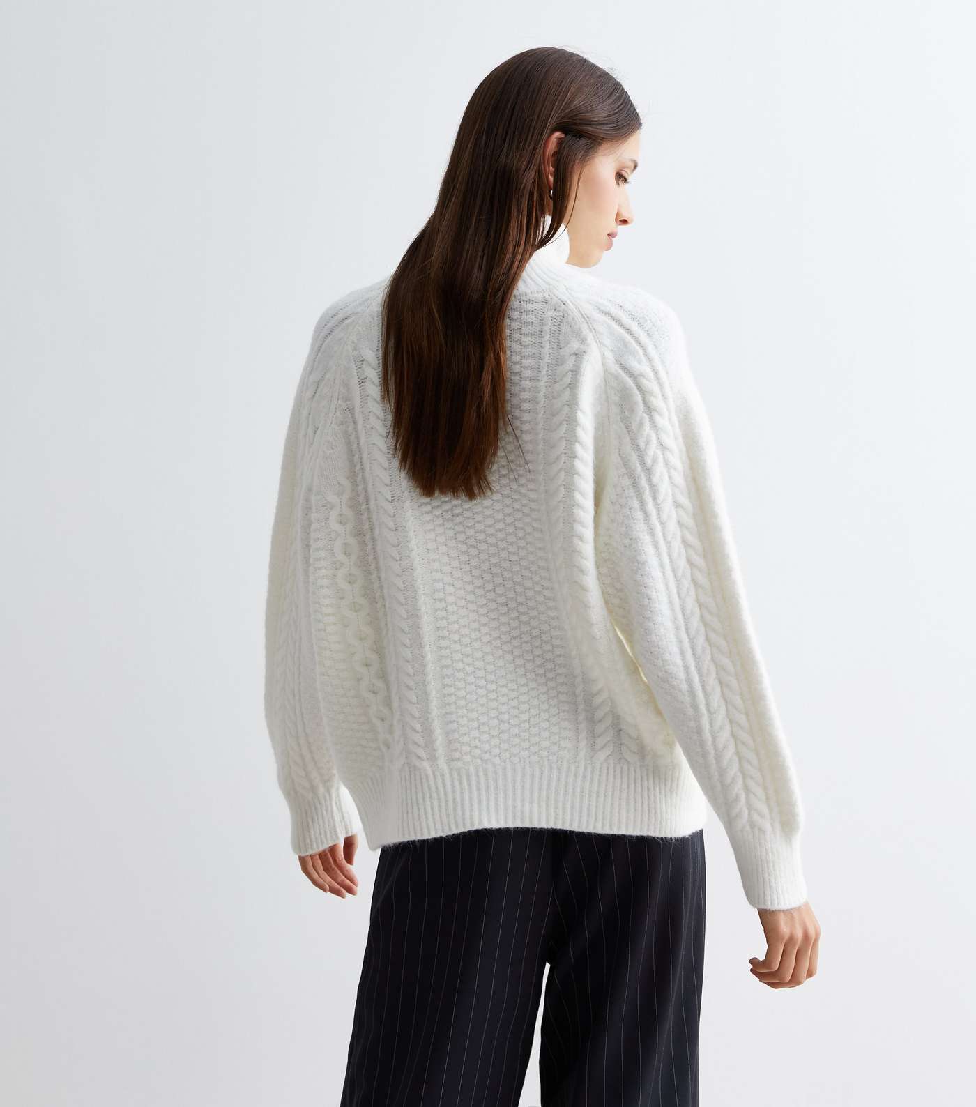 Blue Vanilla Off White Cable Knit High Neck Jumper Image 4