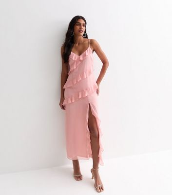 Pink Ruffle-Trim Strappy Midi Dress New Look