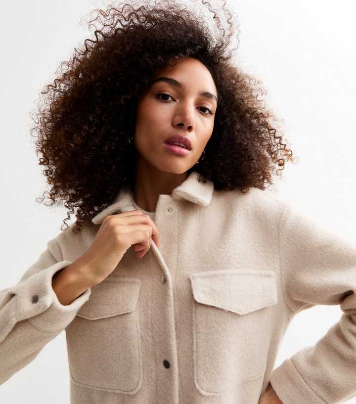 Cream Textured Press Stud Shacket