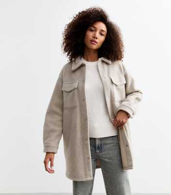 Mink Textured Press Stud Shacket