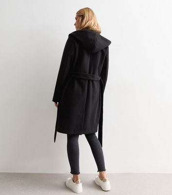 Black hooded wool coat online