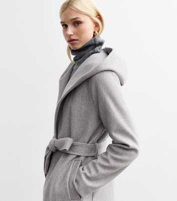 Pale Grey Unlined Hooded Wrap Coat