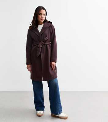 Burgundy Unlined Hooded Wrap Coat