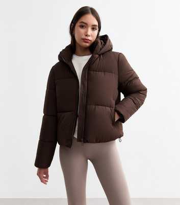 Brown Cropped Puffer Coat 