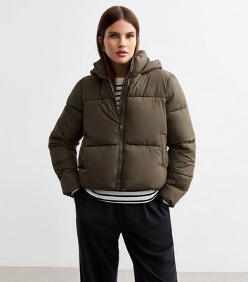 Khaki Cropped Puffer Coat