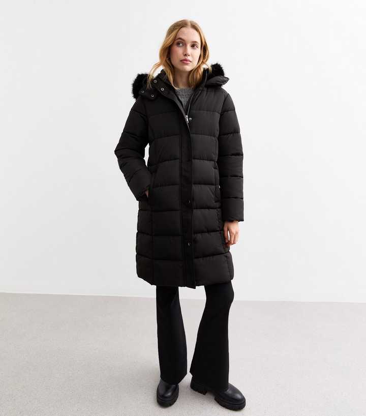 Fur Hood Womens Long Puffer Jacket Black Puffer Jacket With Fur