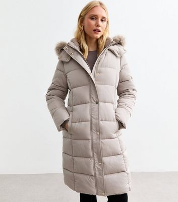 Mink Faux Fur Trim Hood Long Puffer Coat New Look