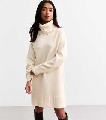 Petite Cream Roll Neck Mini Jumper Dress