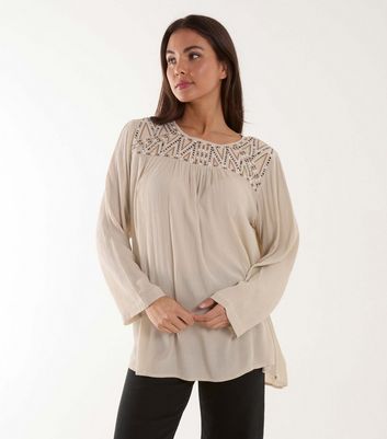 Blue Vanilla Stone Embroidered Long Sleeve Top New Look