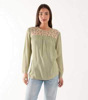 Blue Vanilla Olive Embroidered Top