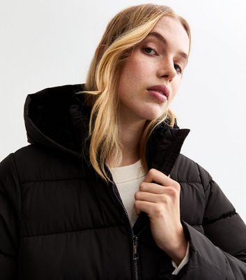 Black Hooded Puffer Jacket New Look