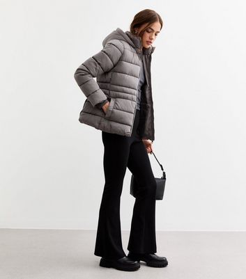 Grey Hooded Puffer Jacket New Look