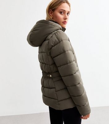 Khaki hooded puffer coat sale