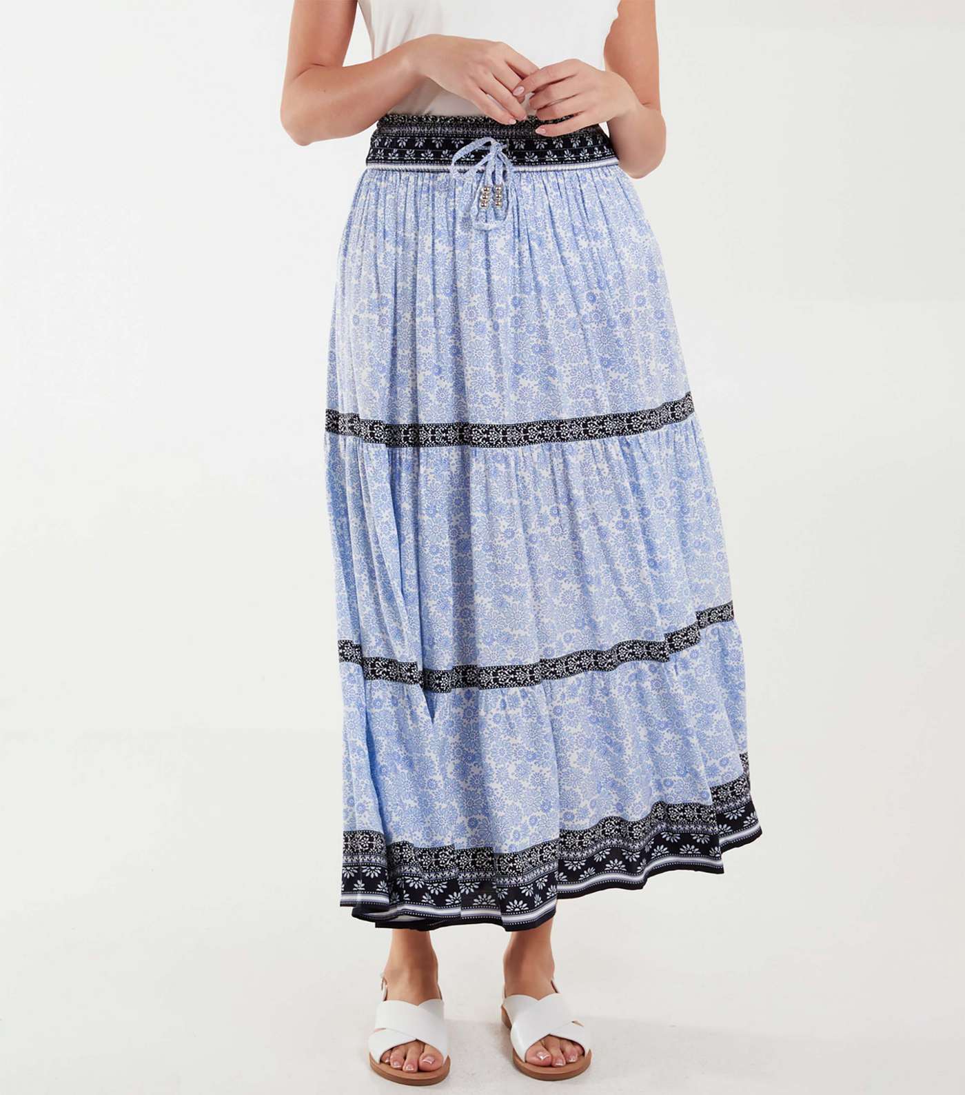 Blue Vanilla Blue Floral Tie Waist Midi Skirt Image 2
