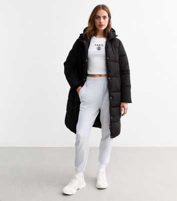 Black Hooded Longline Puffer Coat