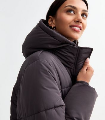 Grey Longline Down Coat Women's Grey Hooded Longline Puffer