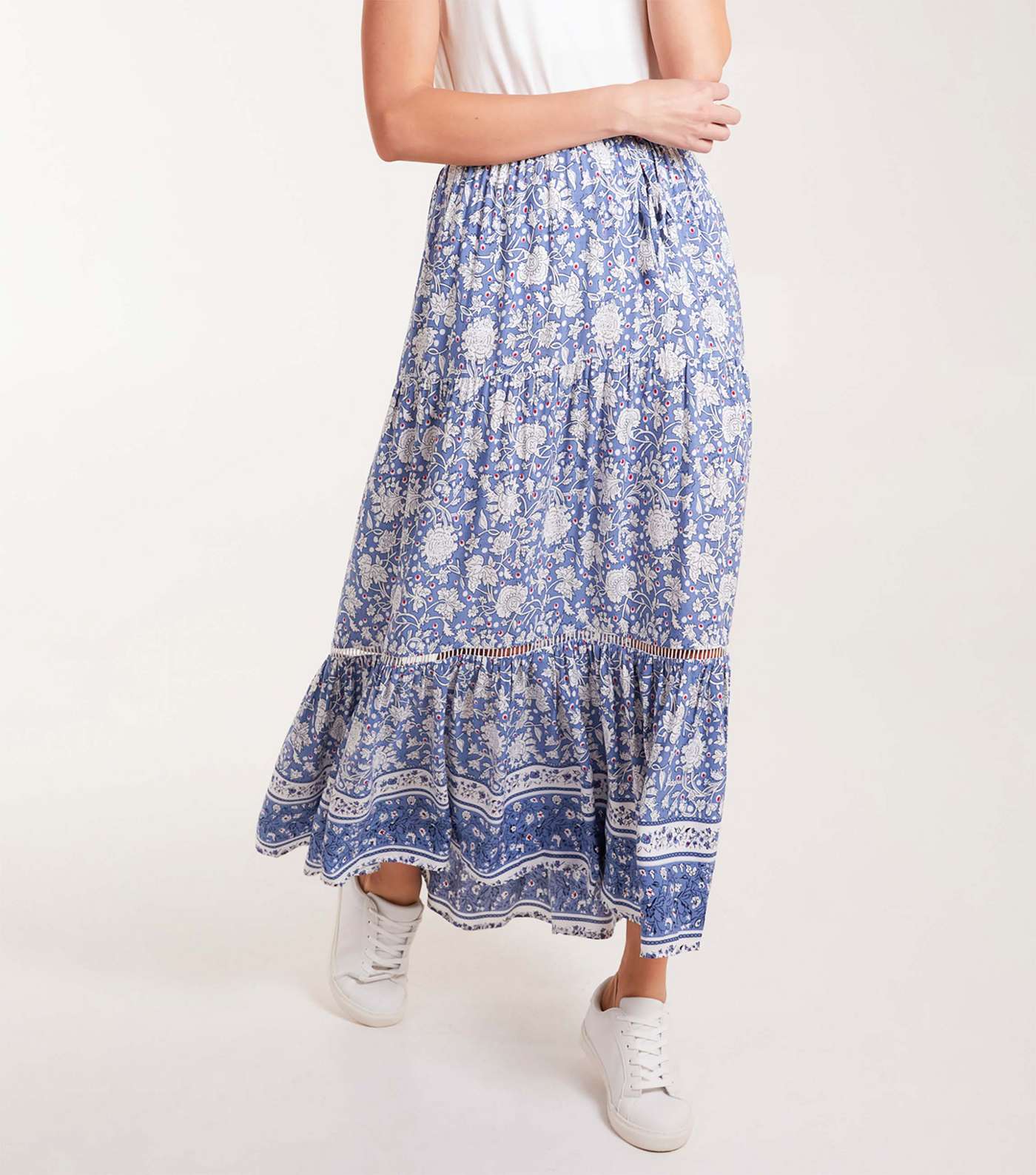 Blue Vanilla Blue Floral Tiered Midi Skirt Image 2