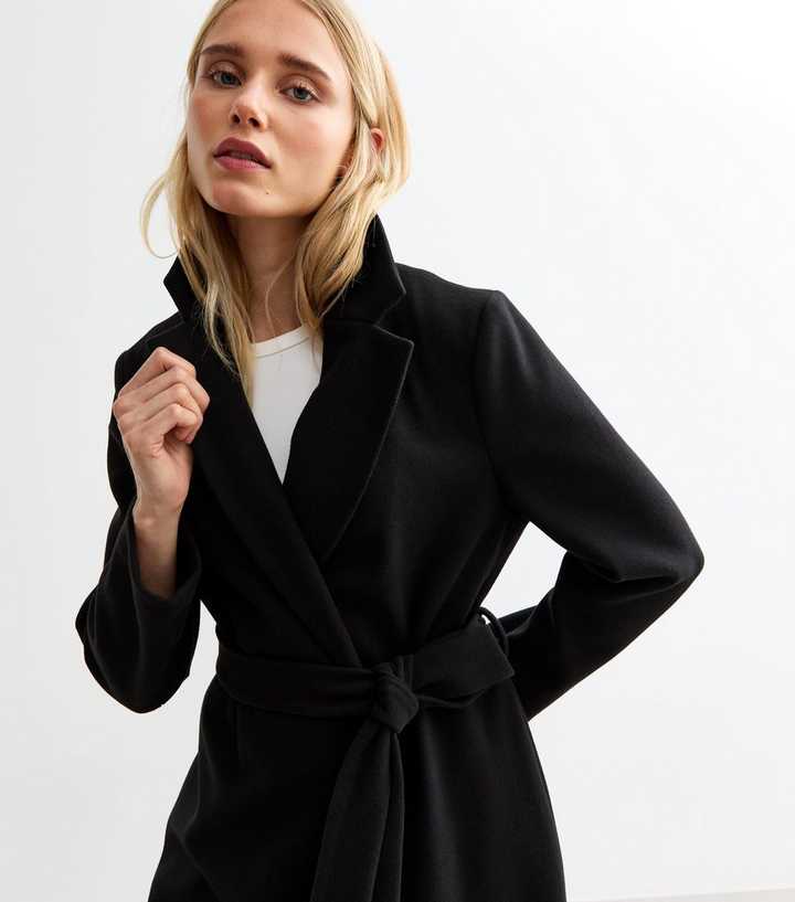 Black Tailored Unlined Longline Belt Fastening Coat 