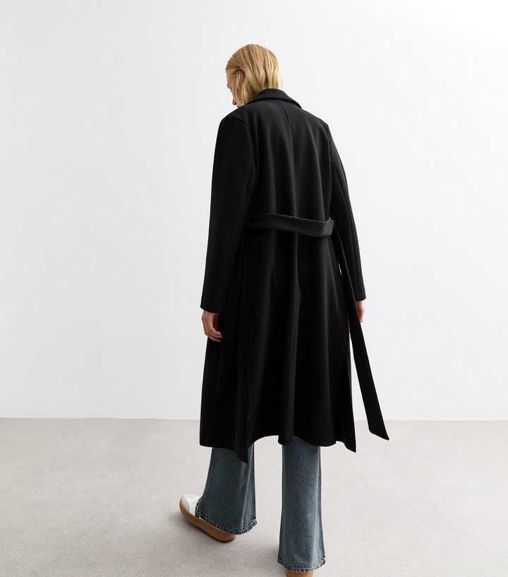 Black Tailored Unlined Longline Belt Fastening Coat