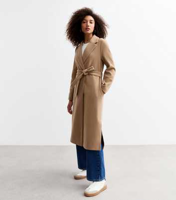 Camel Tailored Unlined Longline Belted Coat 