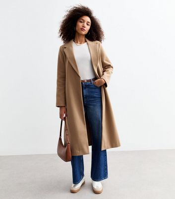 Camel Tailored Unlined Longline Belt Fastening Coat