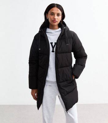 Knee length black puffer coat hotsell