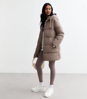 Mink Hooded Mid Length Puffer Coat New Look