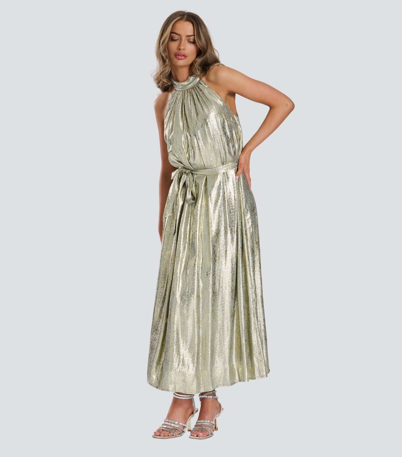 Finding Friday Gold High-Neck Midi Dress Image 3