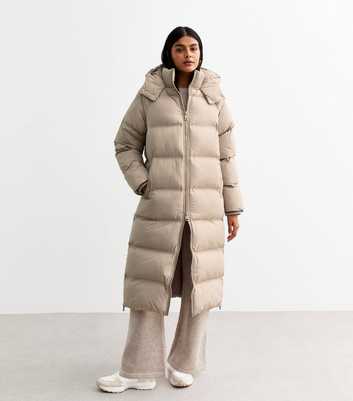 Mink Shower Resistant Hooded Longline Puffer Coat