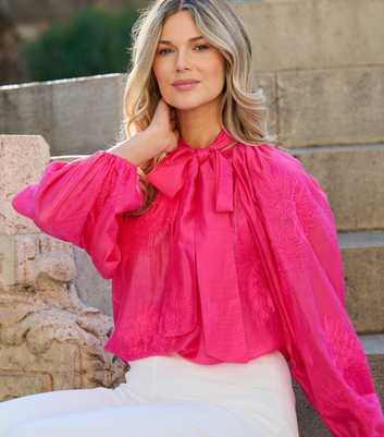 Find Friday Pink Embroidered Balloon-Sleeve Blouse