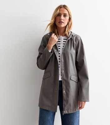 Grey Unlined Hooded Raincoat 