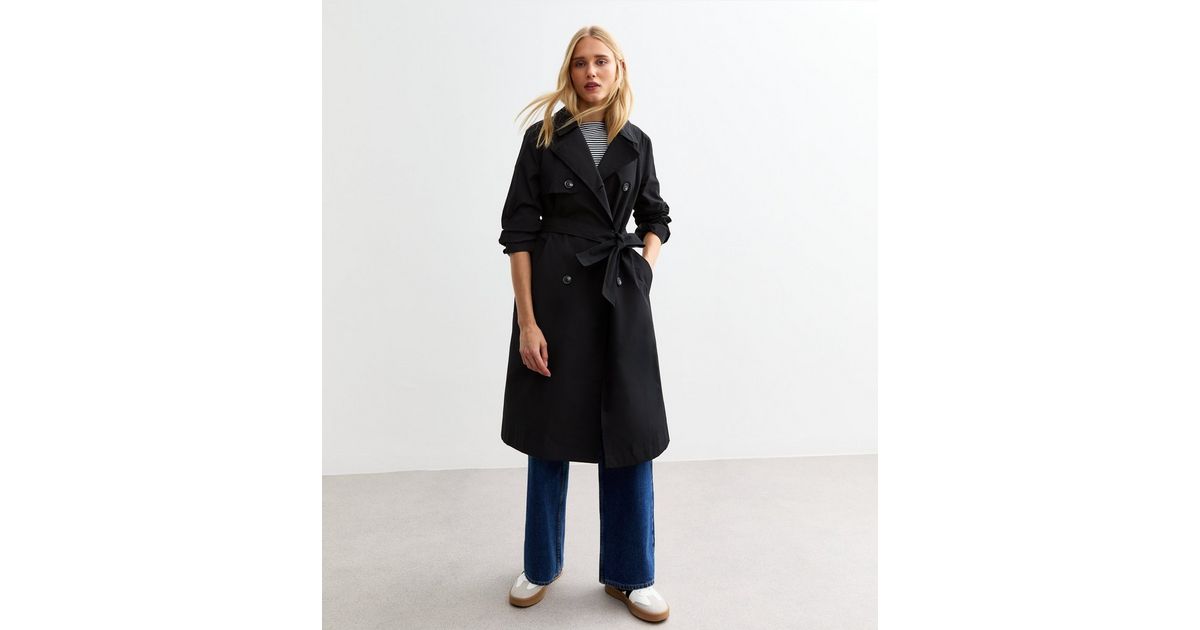 Black Double Breasted Trench Coat New Look