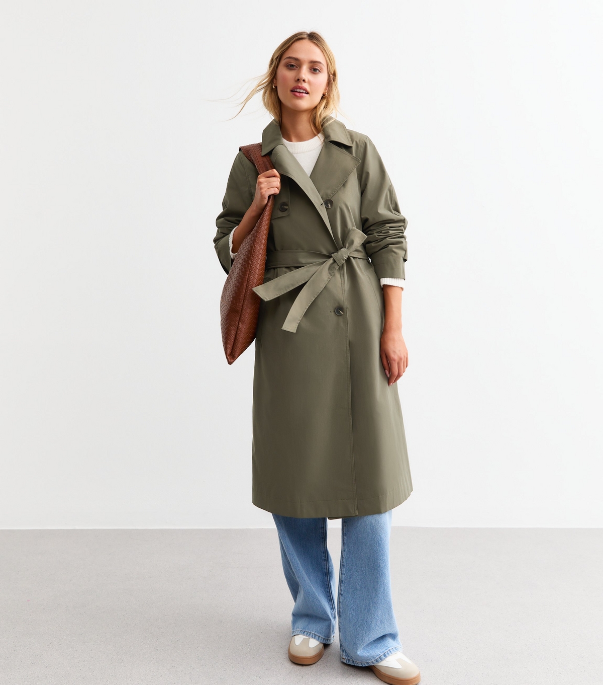 Women's Khaki Double Breasted Trench Coat New Look