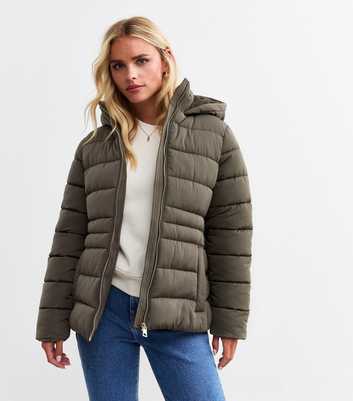 Petite Khaki Faux Fur Hood Puffer Coat