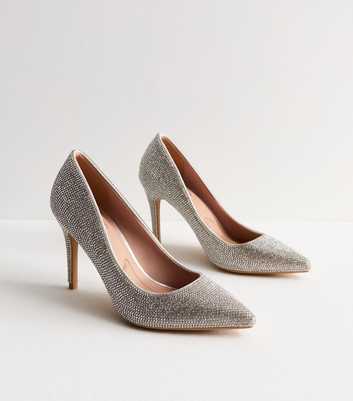 Silver Diamanté-Embellished Court Heels