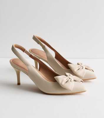 Off White Bow Slingback Stiletto Heel Court Shoes