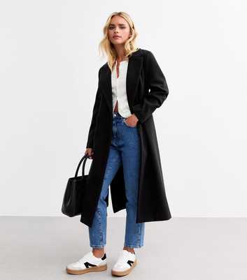 Petite Black Tailored Unlined Longline Belted Coat